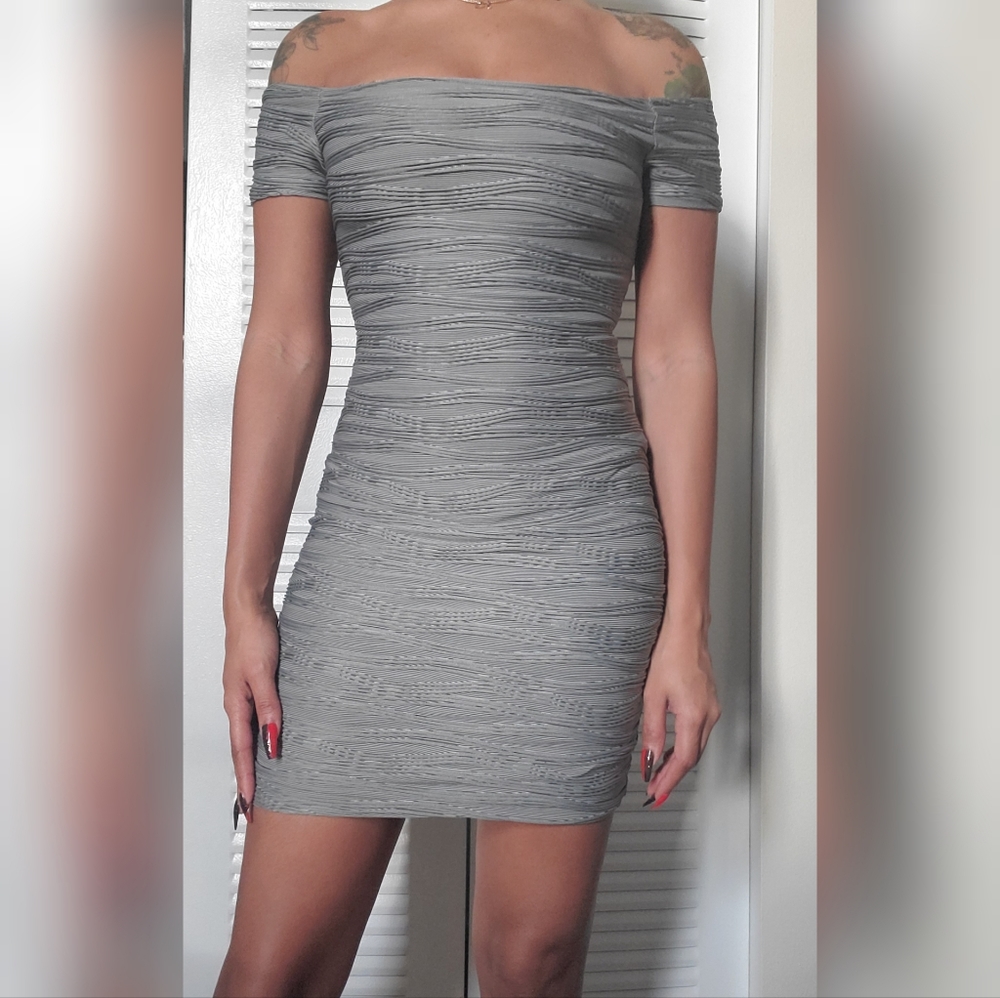 Gray Off-Shoulder Mini Dress